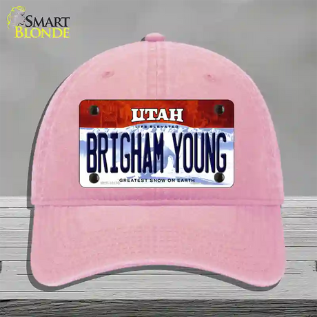 Brigham Young Utah Novelty License Plate Hat Unconstructed Cotton / Pink