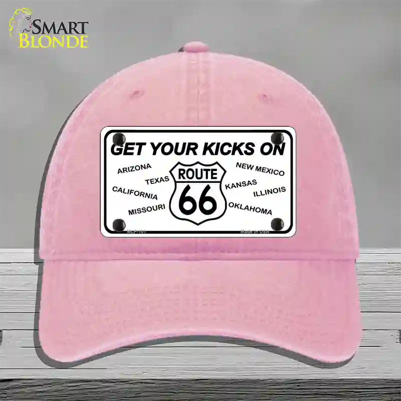 Get Your Kicks On 66 Novelty License Plate Hat Unconstructed Cotton / Pink