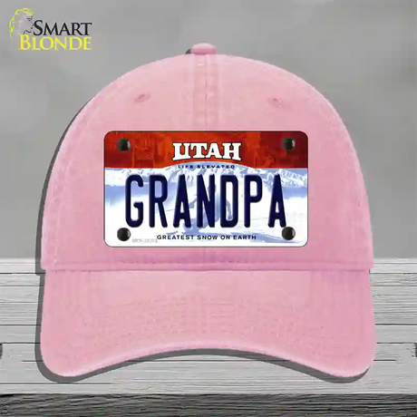 Grandpa Utah Novelty License Plate Hat Unconstructed Cotton / Pink