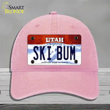 Ski Bum Utah Novelty License Plate Hat Unconstructed Cotton / Pink