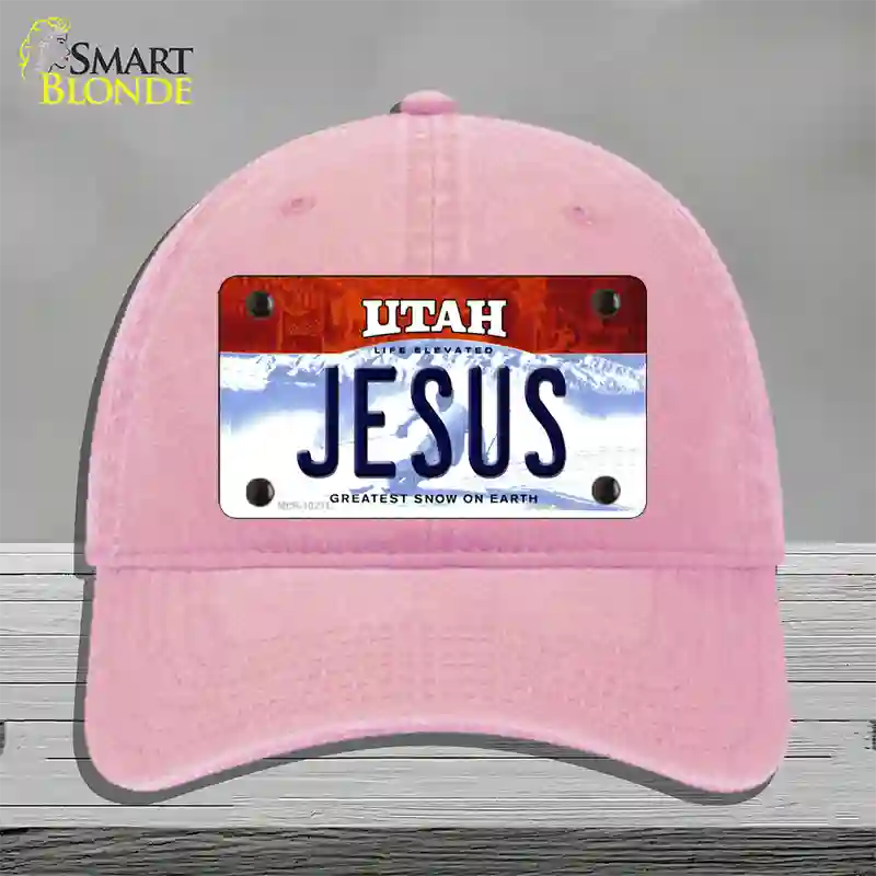 Jesus Utah Novelty License Plate Hat Unconstructed Cotton / Pink