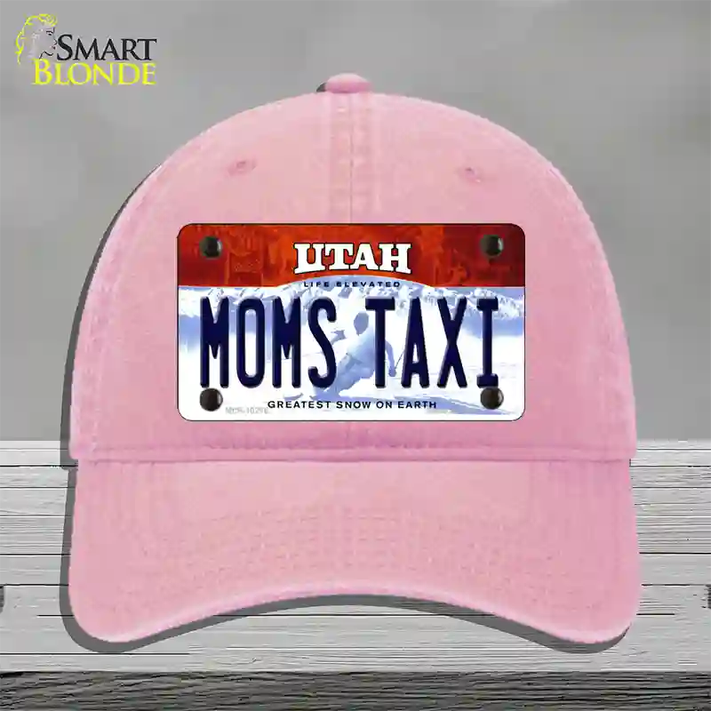 Moms Taxi Utah Novelty License Plate Hat Unconstructed Cotton / Pink