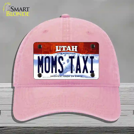 Moms Taxi Utah Novelty License Plate Hat Unconstructed Cotton / Pink