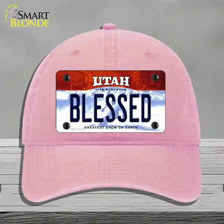 Blessed Utah Novelty License Plate Hat Unconstructed Cotton / Pink