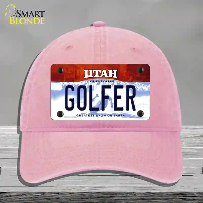 Golfer Utah Novelty License Plate Hat Unconstructed Cotton / Pink