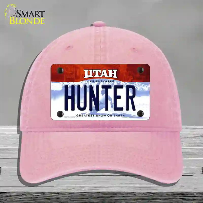 Hunter Utah Novelty License Plate Hat Unconstructed Cotton / Pink