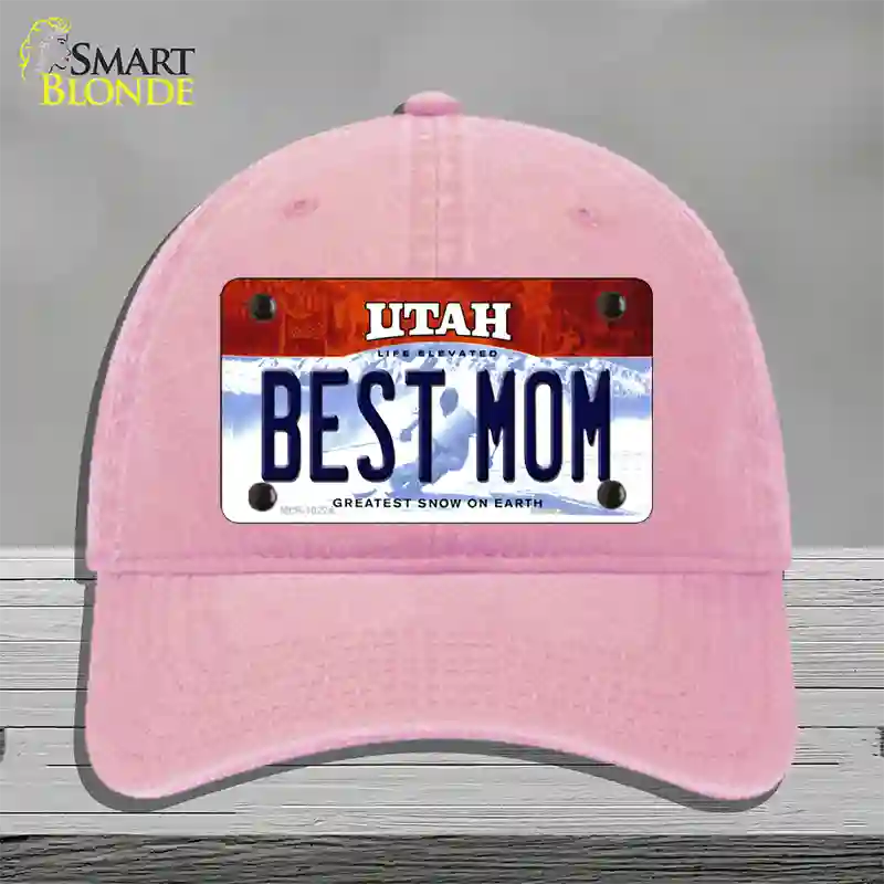 Best Mom Utah Novelty License Plate Hat Unconstructed Cotton / Pink