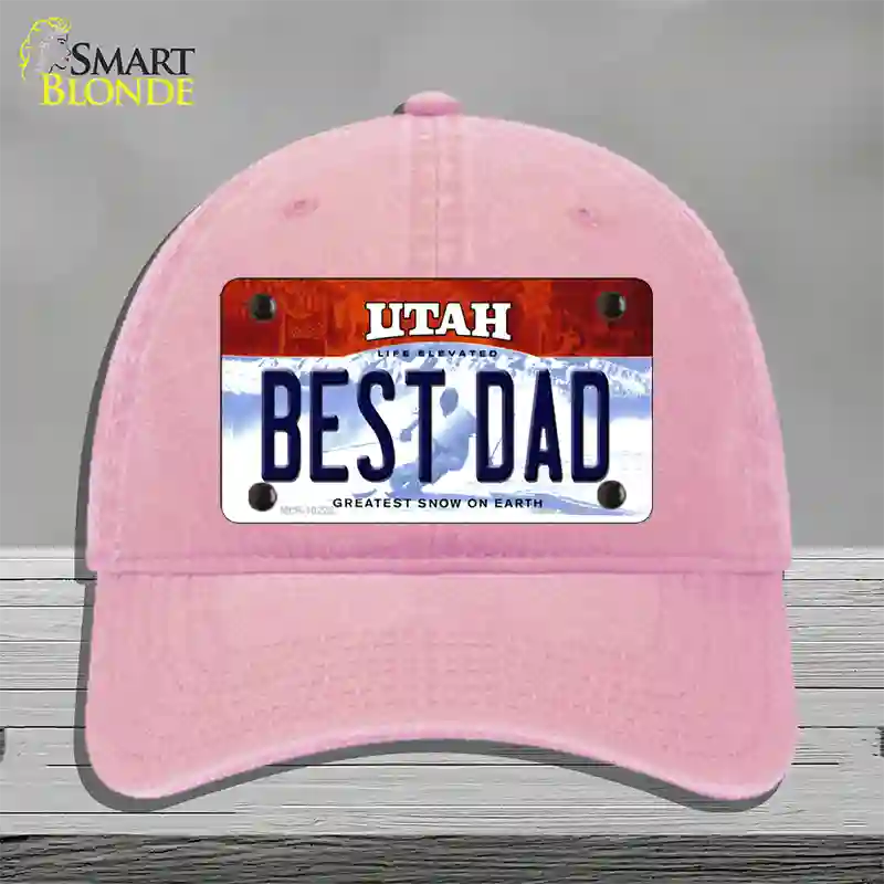 Best Dad Utah Novelty License Plate Hat Unconstructed Cotton / Pink