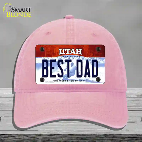 Best Dad Utah Novelty License Plate Hat Unconstructed Cotton / Pink