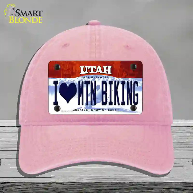 I Love Mtn Biking Utah Novelty License Plate Hat Unconstructed Cotton / Pink