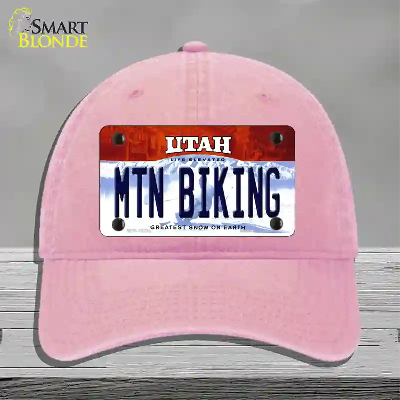 Mtn Biking Utah Novelty License Plate Hat Unconstructed Cotton / Pink