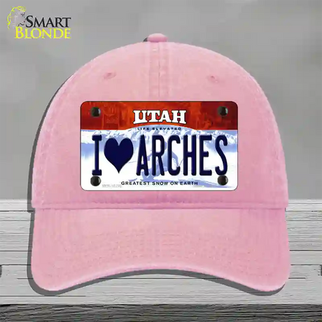 I Love Arches Utah Novelty License Plate Hat Unconstructed Cotton / Pink