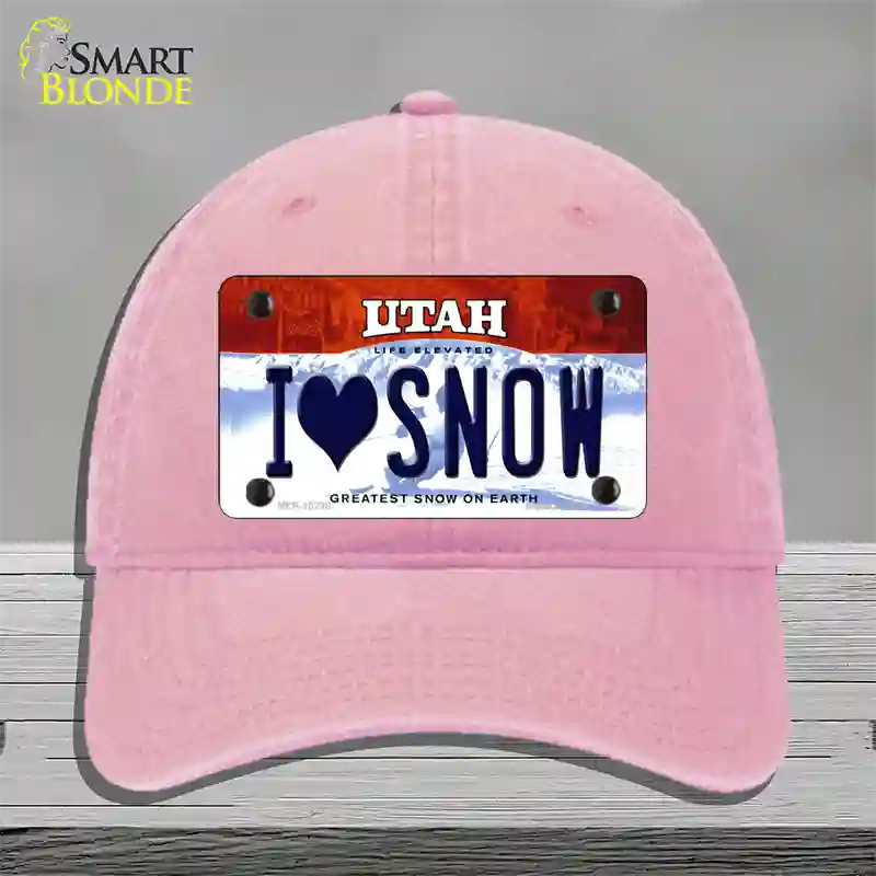 I Love Snow Utah Novelty License Plate Hat Unconstructed Cotton / Pink