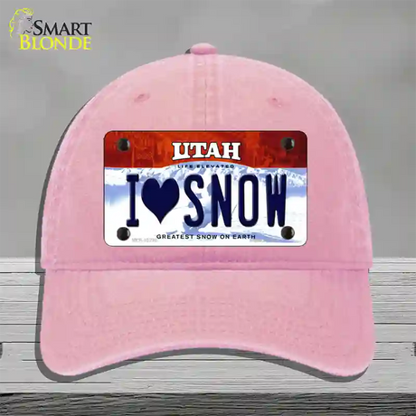 I Love Snow Utah Novelty License Plate Hat Unconstructed Cotton / Pink