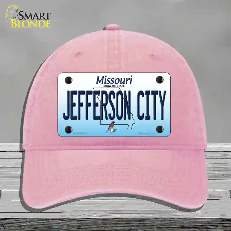 Jefferson City Missouri Novelty License Plate Hat Unconstructed Cotton / Pink