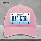 Bad Girl Missouri Novelty License Plate Hat Unconstructed Cotton / Pink