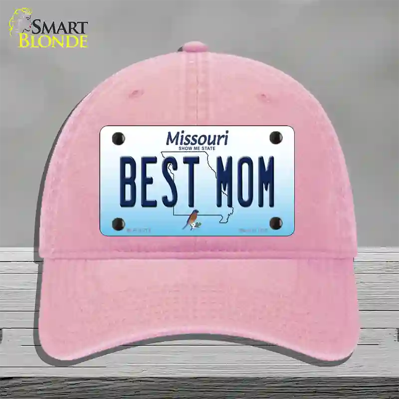 Best Mom Missouri Novelty License Plate Hat Unconstructed Cotton / Pink