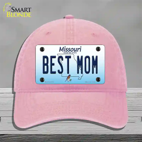 Best Mom Missouri Novelty License Plate Hat Unconstructed Cotton / Pink