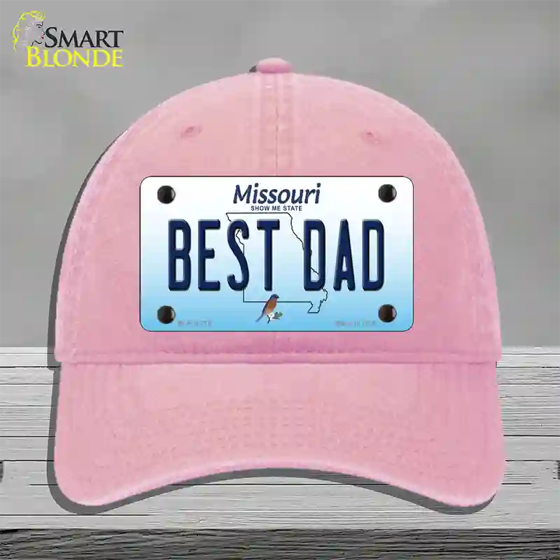 Best Dad Missouri Novelty License Plate Hat Unconstructed Cotton / Pink