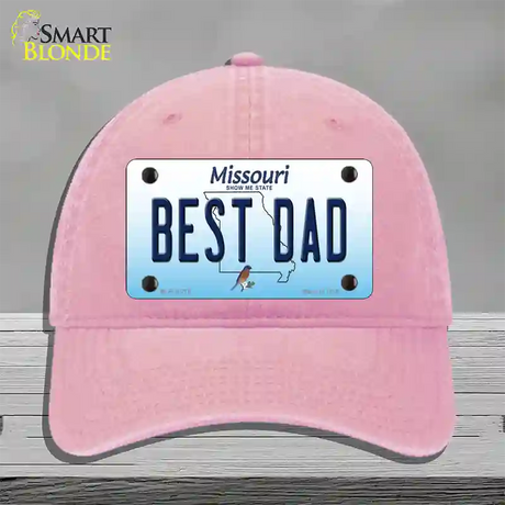 Best Dad Missouri Novelty License Plate Hat Unconstructed Cotton / Pink