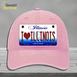 I Love Illinois Novelty License Plate Hat Unconstructed Cotton / Pink