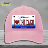 I Love Chicago Illinois Novelty License Plate Hat Unconstructed Cotton / Pink