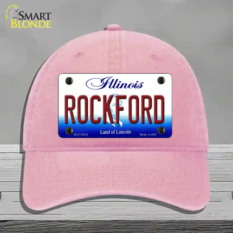 Rockford Illinois Novelty License Plate Hat Unconstructed Cotton / Pink