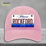 Rockford Illinois Novelty License Plate Hat Unconstructed Cotton / Pink