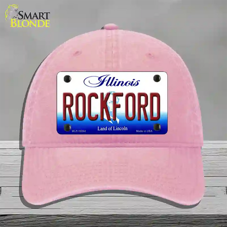 Rockford Illinois Novelty License Plate Hat Unconstructed Cotton / Pink