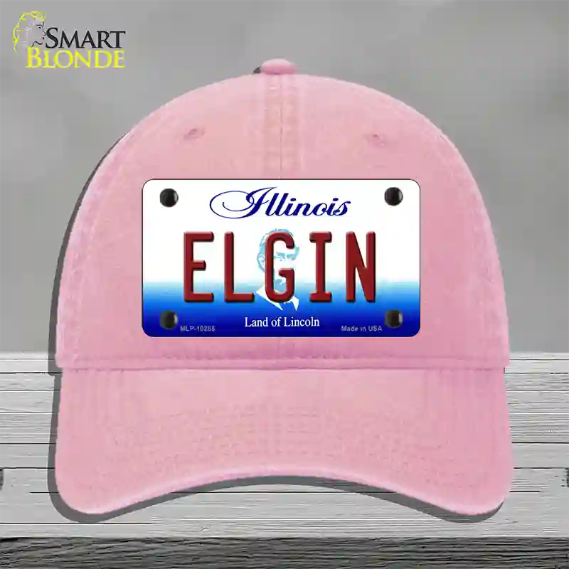 Elgin Illinois Novelty License Plate Hat Unconstructed Cotton / Pink