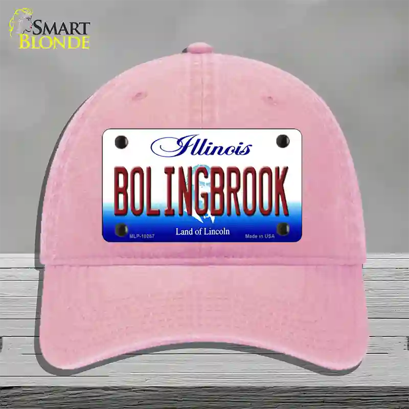 Bolingbrook Illinois Novelty License Plate Hat Unconstructed Cotton / Pink