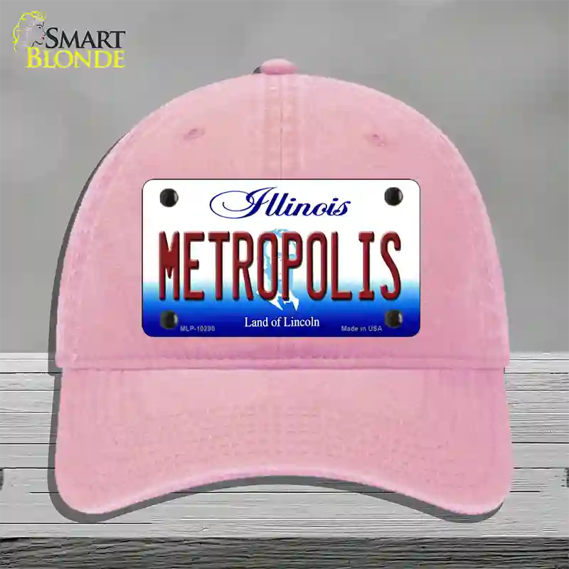 Metropolis Illinois Novelty License Plate Hat Unconstructed Cotton / Pink