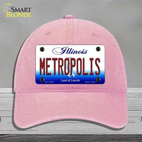 Metropolis Illinois Novelty License Plate Hat Unconstructed Cotton / Pink