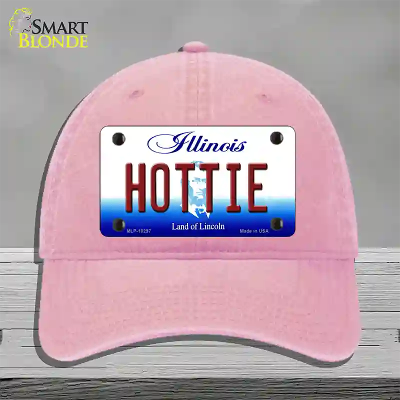 Hottie Illinois Novelty License Plate Hat Unconstructed Cotton / Pink