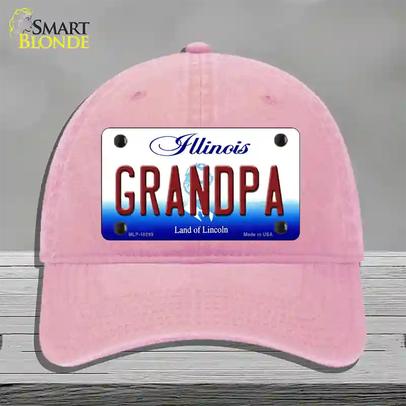 Grandpa Illinois Novelty License Plate Hat Unconstructed Cotton / Pink