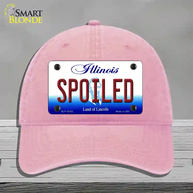 Spoiled Illinois Novelty License Plate Hat Unconstructed Cotton / Pink