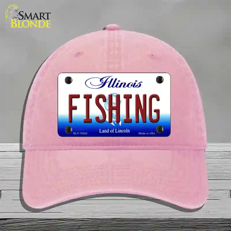 Fishing Illinois Novelty License Plate Hat Unconstructed Cotton / Pink