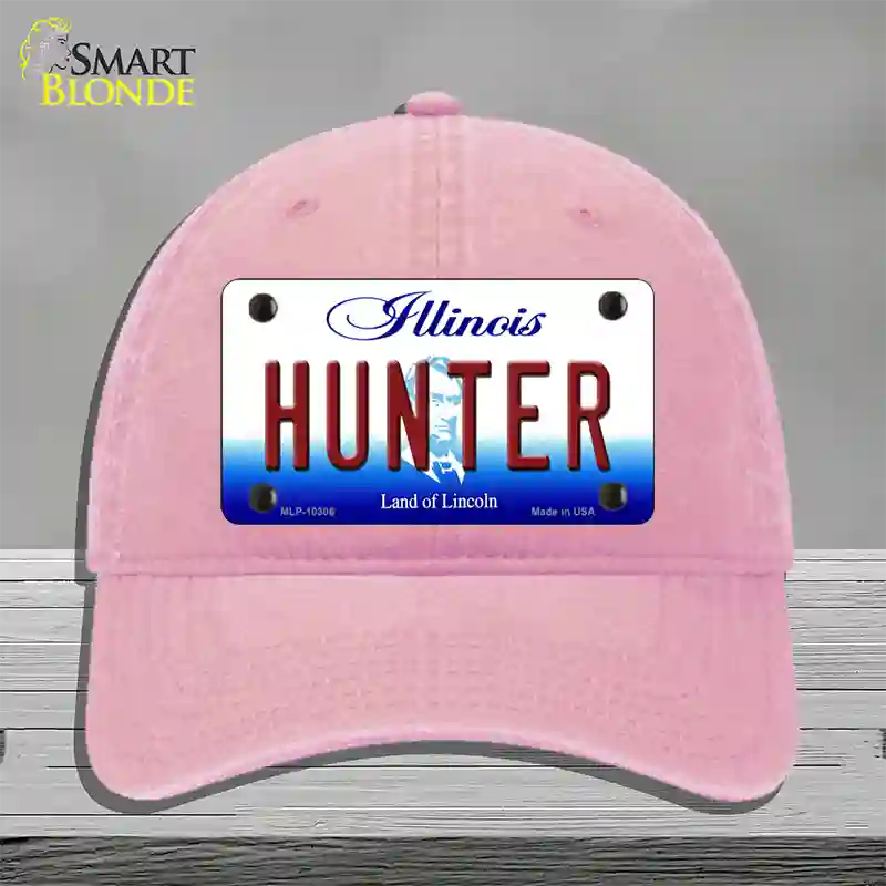 Hunter Illinois Novelty License Plate Hat Unconstructed Cotton / Pink