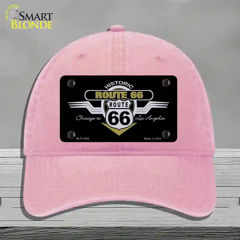 Route 66 Shield Wings Novelty License Plate Hat Unconstructed Cotton / Pink