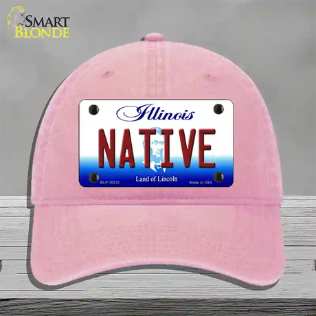 Native Illinois Novelty License Plate Hat Unconstructed Cotton / Pink