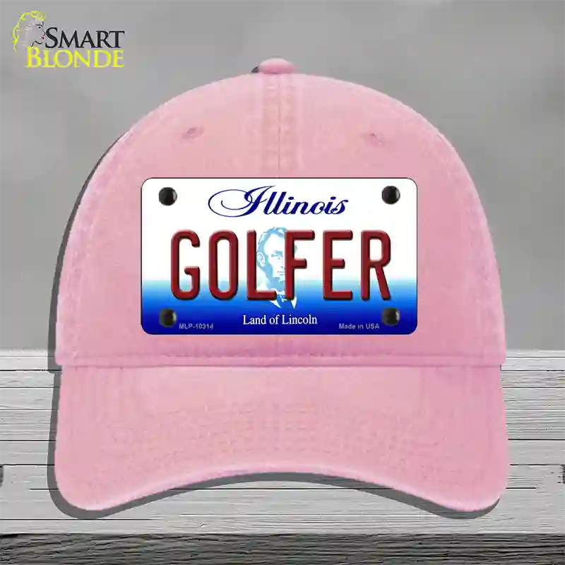 Golfer Illinois Novelty License Plate Hat Unconstructed Cotton / Pink