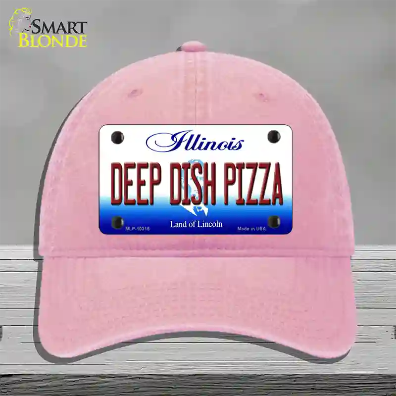 Deep Dish Pizza Illinois Novelty License Plate Hat Unconstructed Cotton / Pink