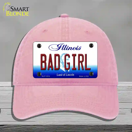 Bad Girl Illinois Novelty License Plate Hat Unconstructed Cotton / Pink