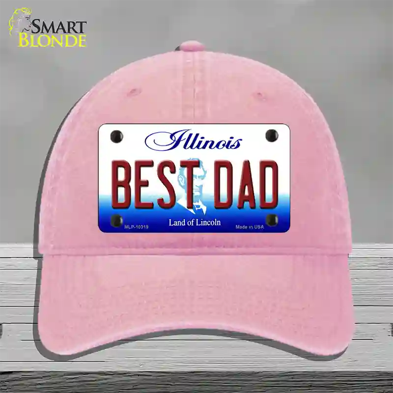 Best Dad Illinois Novelty License Plate Hat Unconstructed Cotton / Pink