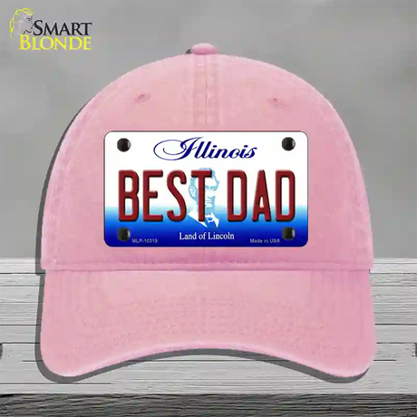 Best Dad Illinois Novelty License Plate Hat Unconstructed Cotton / Pink