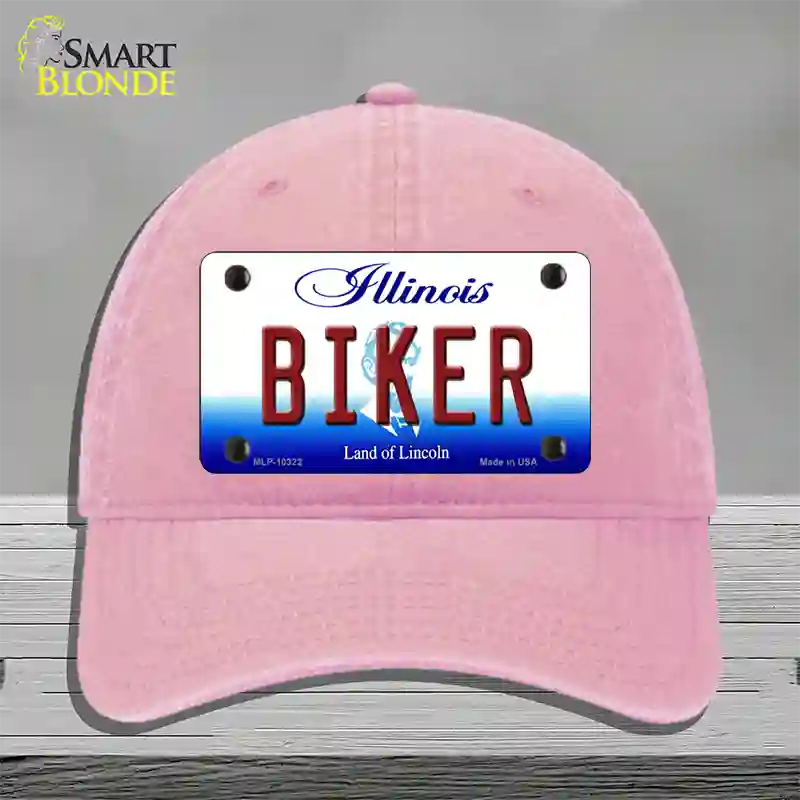 Biker Illinois Novelty License Plate Hat Unconstructed Cotton / Pink