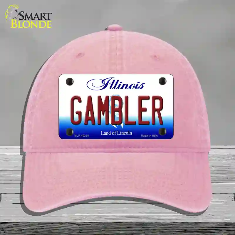 Gambler Illinois Novelty License Plate Hat Unconstructed Cotton / Pink