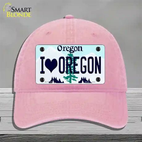 I Love Oregon Novelty License Plate Hat Unconstructed Cotton / Pink