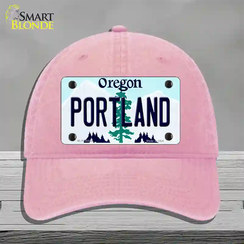 Portland Oregon Novelty License Plate Hat Unconstructed Cotton / Pink