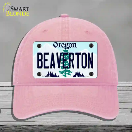 Beaverton Oregon Novelty License Plate Hat Unconstructed Cotton / Pink